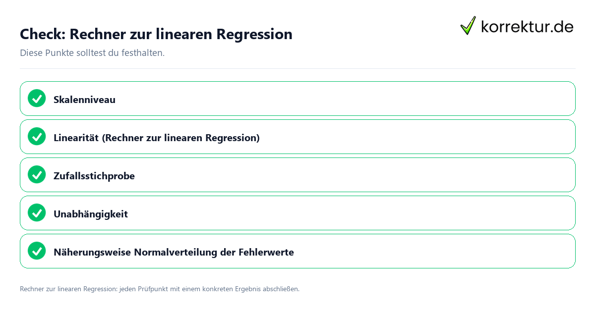 Check: Rechner zur linearen Regression Rechner zur linearen Regression mit einer themenspezifischen Checkliste
