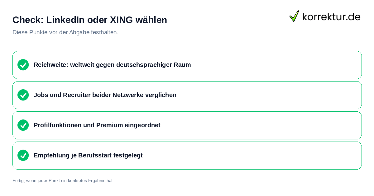 LinkedIn oder XING wählen: Prüfliste mit vier Punkten