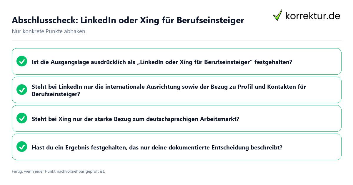 Konkreter Abschlusscheck zu LinkedIn oder Xing für Berufseinsteiger