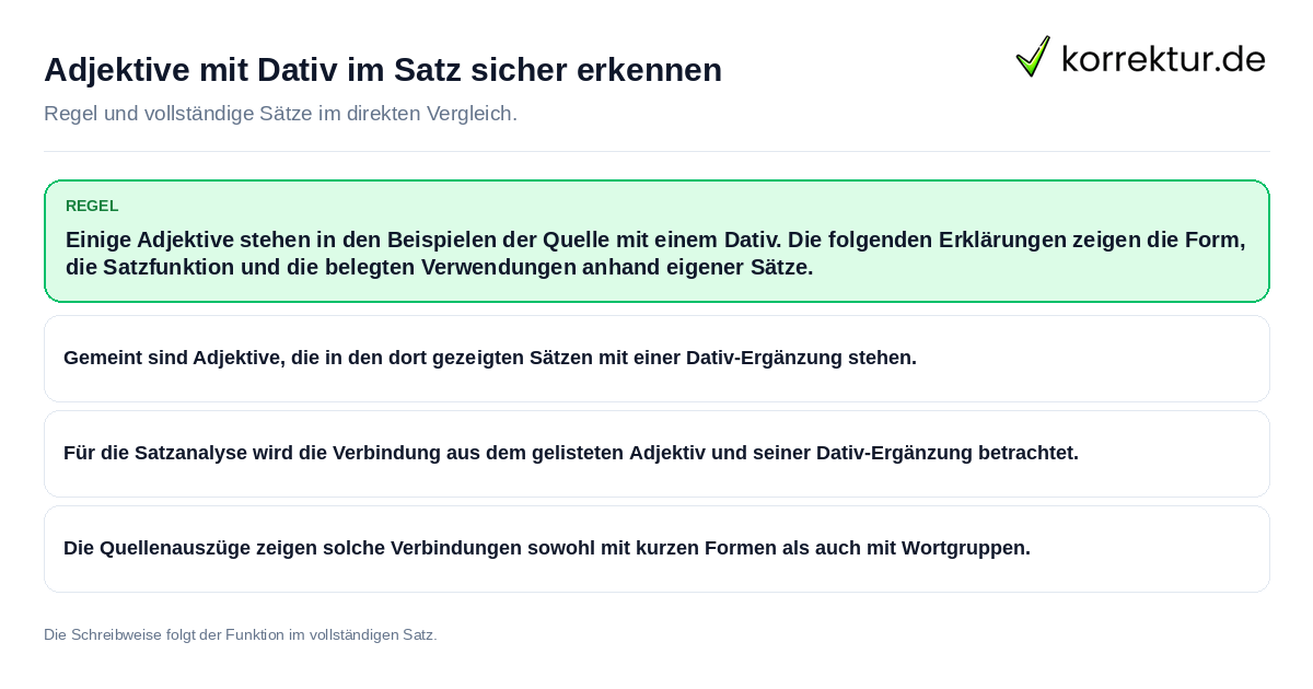 Konkrete Regel und vollständige Beispielsätze zu Adjektive mit Dativ im Satz sicher erkennen