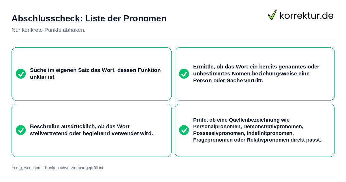Abschlusscheck: Liste der Pronomen Konkreter Abschlusscheck zu Liste der Pronomen
