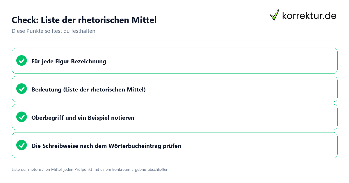 Liste der rhetorischen Mittel mit einer themenspezifischen Checkliste