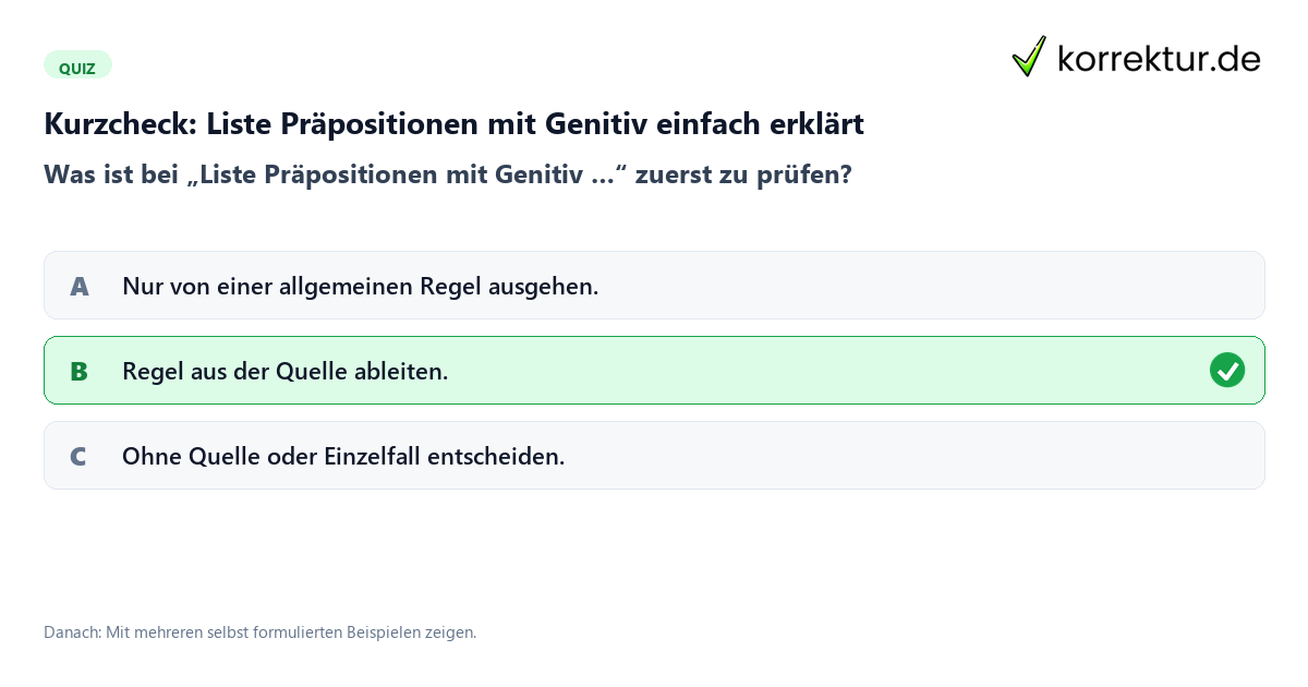 Liste Präpositionen mit Genitiv einfach erklärt mit einem Kurzquiz zum sinnvollen nächsten Schritt