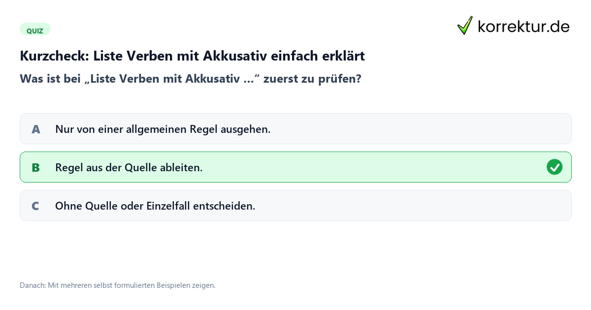 Liste Verben mit Akkusativ einfach erklärt mit einem Kurzquiz zum sinnvollen nächsten Schritt