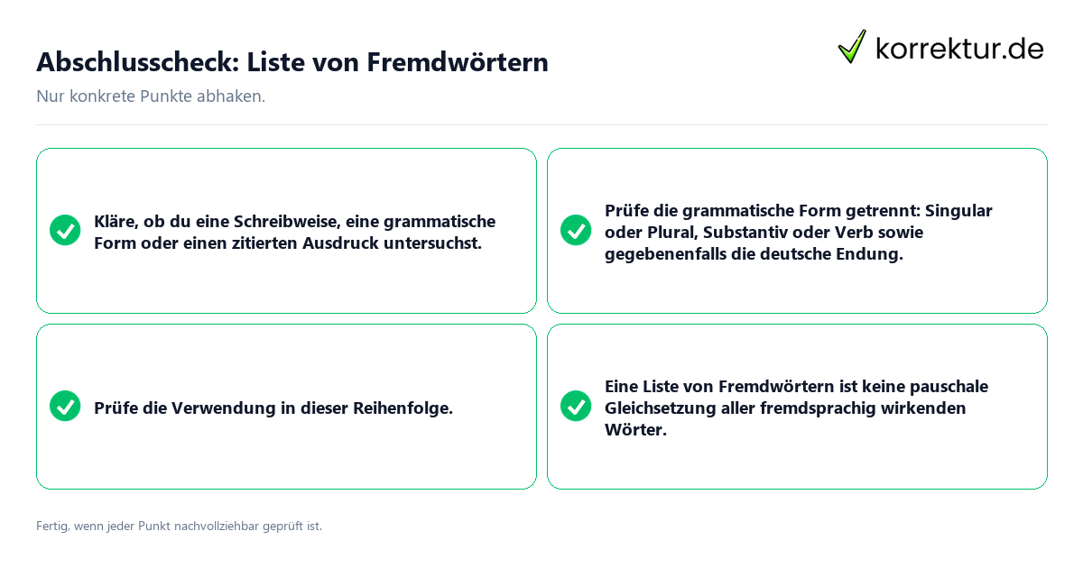 Konkreter Abschlusscheck zu Liste von Fremdwörtern