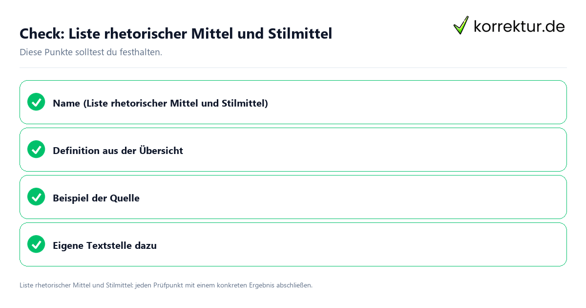 Check: Liste rhetorischer Mittel und Stilmittel Liste rhetorischer Mittel und Stilmittel mit einer themenspezifischen Checkliste