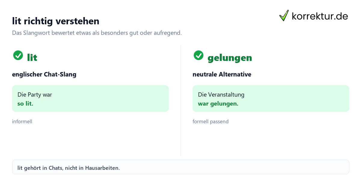 lit Bedeutung im Chat und passende deutsche Alternativen