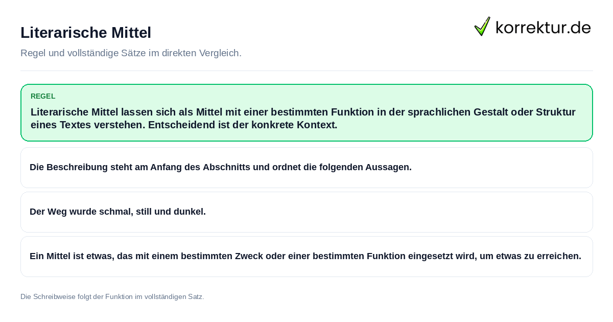 Literarische Mittel Konkrete Regel und vollständige Beispielsätze zu Literarische Mittel