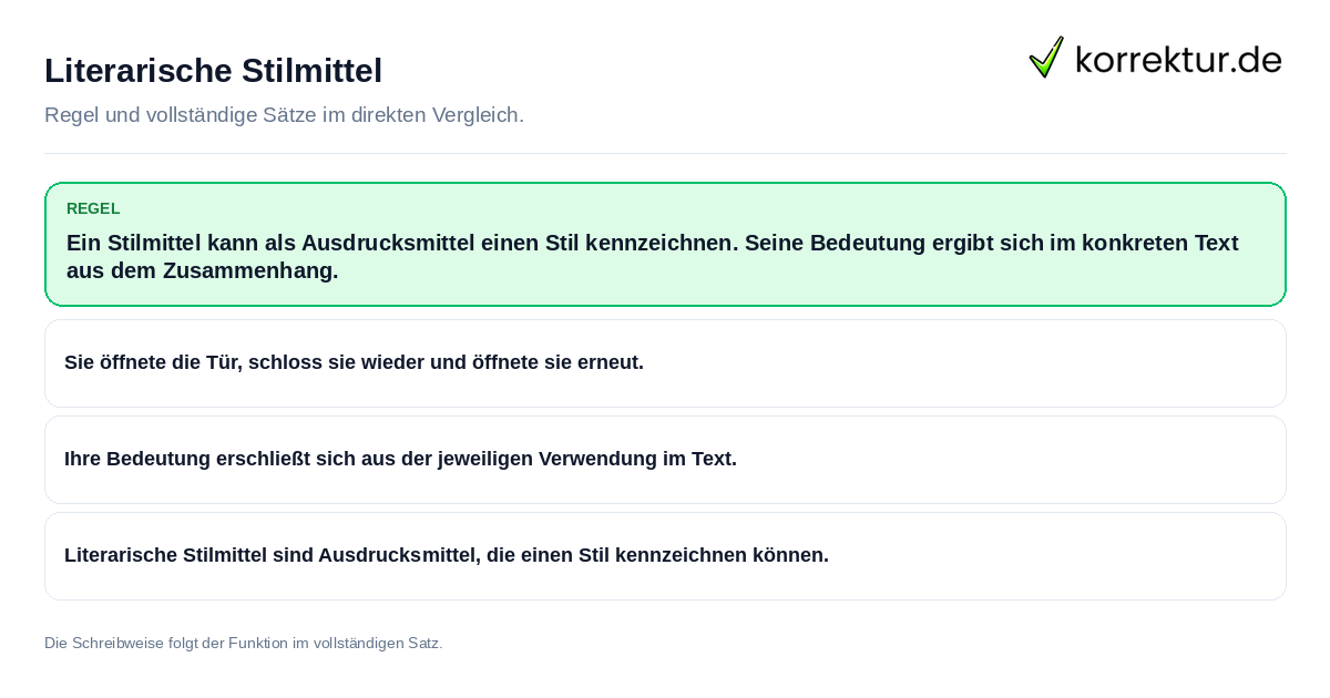 Literarische Stilmittel Konkrete Regel und vollständige Beispielsätze zu Literarische Stilmittel