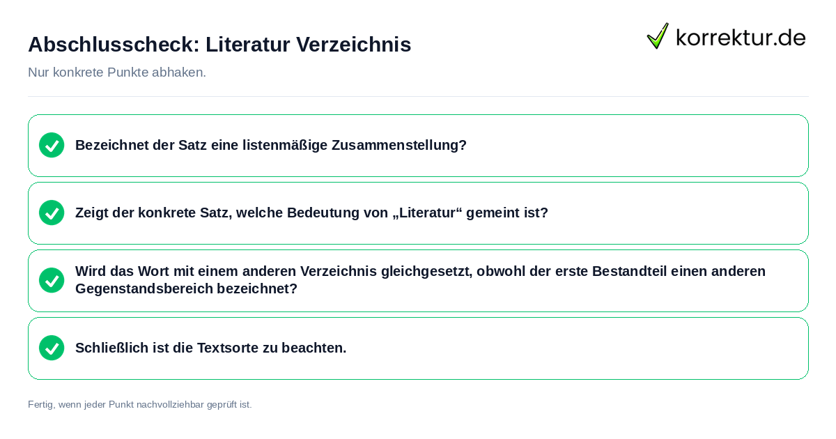 Konkreter Abschlusscheck zu Literatur Verzeichnis