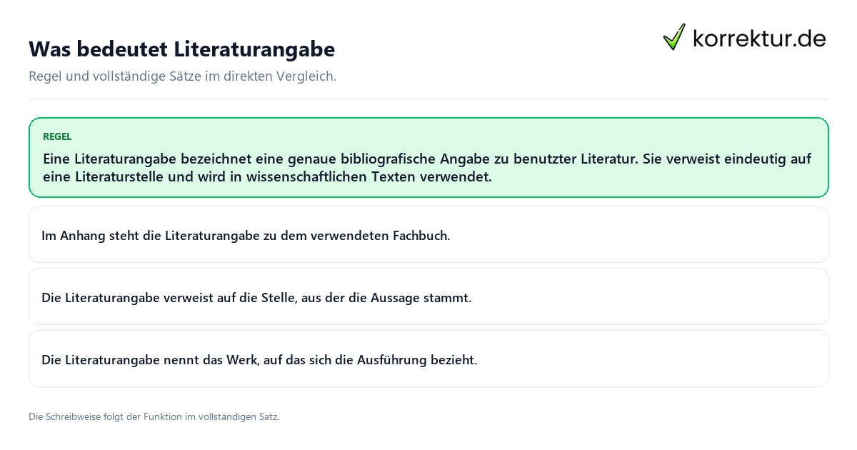 Konkrete Regel und vollständige Beispielsätze zu Was bedeutet Literaturangabe