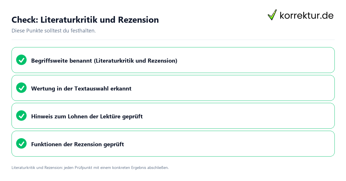Literaturkritik und Rezension mit einer themenspezifischen Checkliste