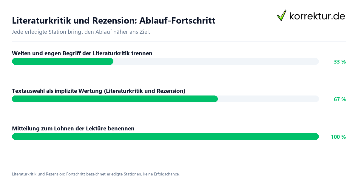 Fortschrittsbalken für die einzelnen Ablaufstationen zu Literaturkritik und Rezension