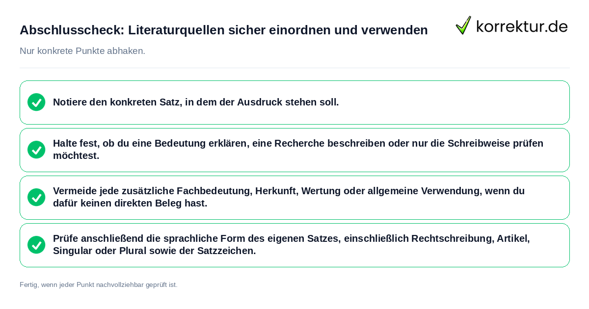Abschlusscheck: Literaturquellen sicher einordnen und verwenden Konkreter Abschlusscheck zu Literaturquellen sicher einordnen und verwenden
