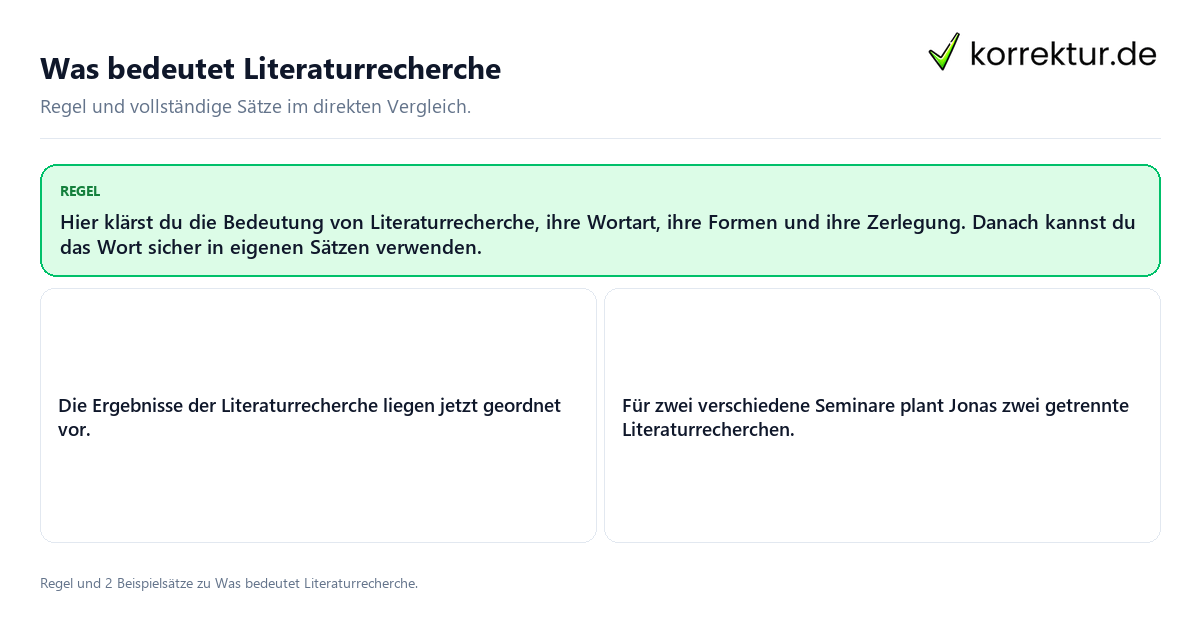 Konkrete Regel und vollständige Beispielsätze zu Was bedeutet Literaturrecherche