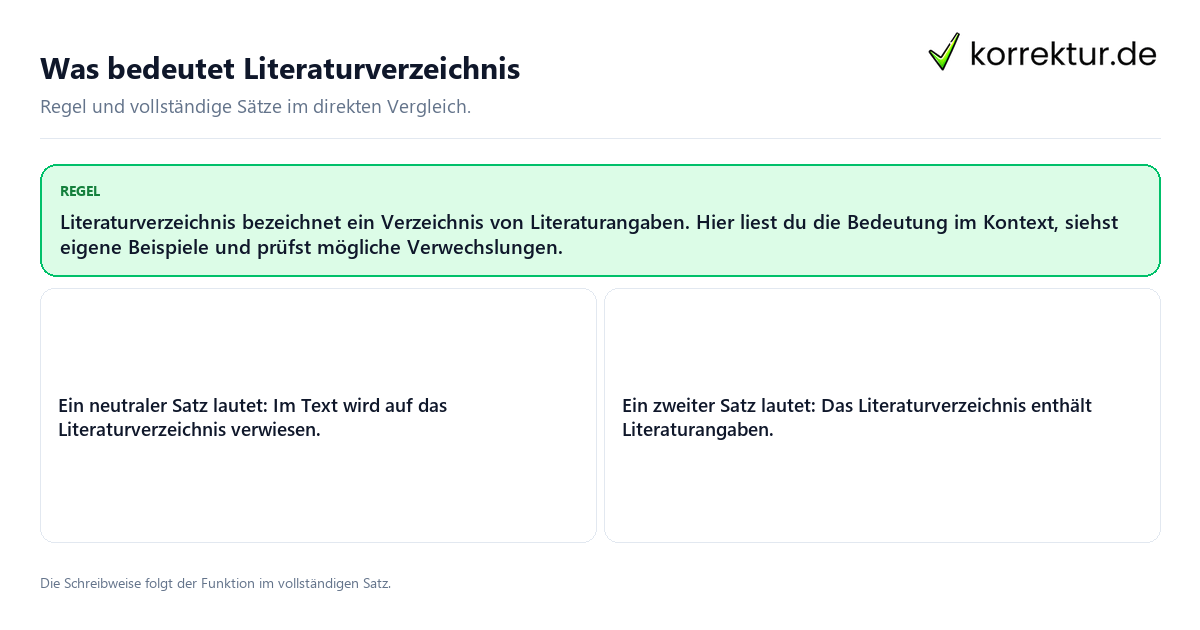 Konkrete Regel und vollständige Beispielsätze zu Was bedeutet Literaturverzeichnis