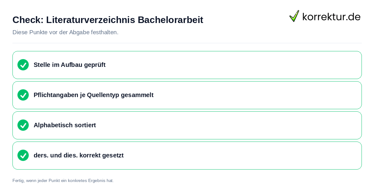 Literaturverzeichnis Bachelorarbeit: Prüfliste mit vier Punkten