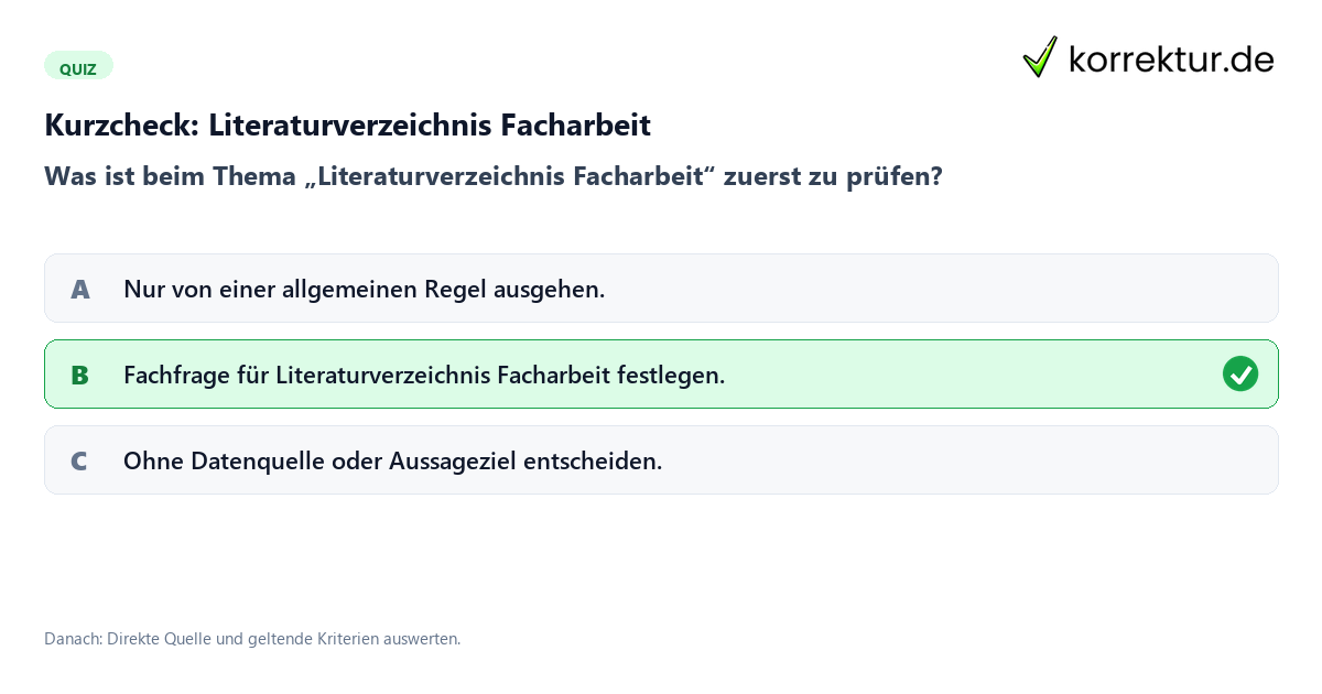 Literaturverzeichnis Facharbeit mit einem Kurzquiz zum sinnvollen nächsten Schritt