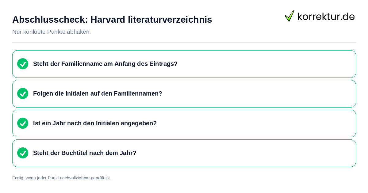 Abschlusscheck: Harvard literaturverzeichnis Konkreter Abschlusscheck zu Harvard literaturverzeichnis