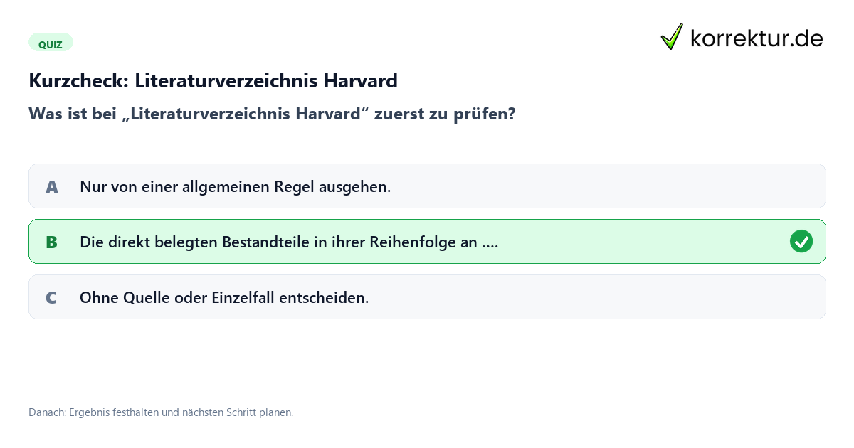 Literaturverzeichnis Harvard mit einem Kurzquiz zum sinnvollen nächsten Schritt