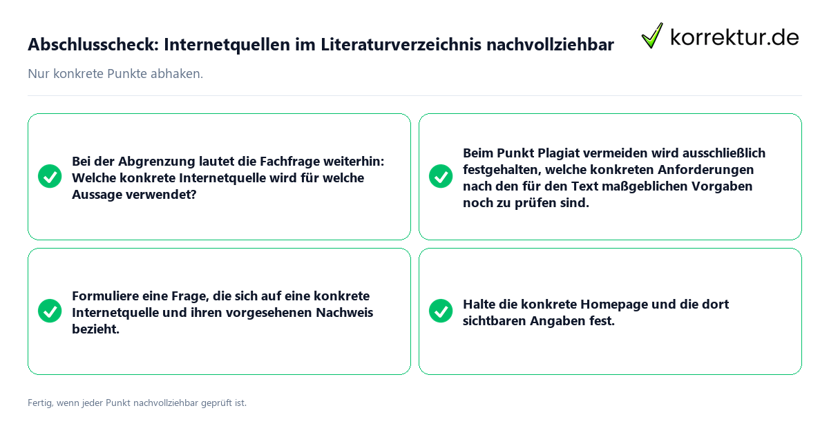 Konkreter Abschlusscheck zu Internetquellen im Literaturverzeichnis nachvollziehbar