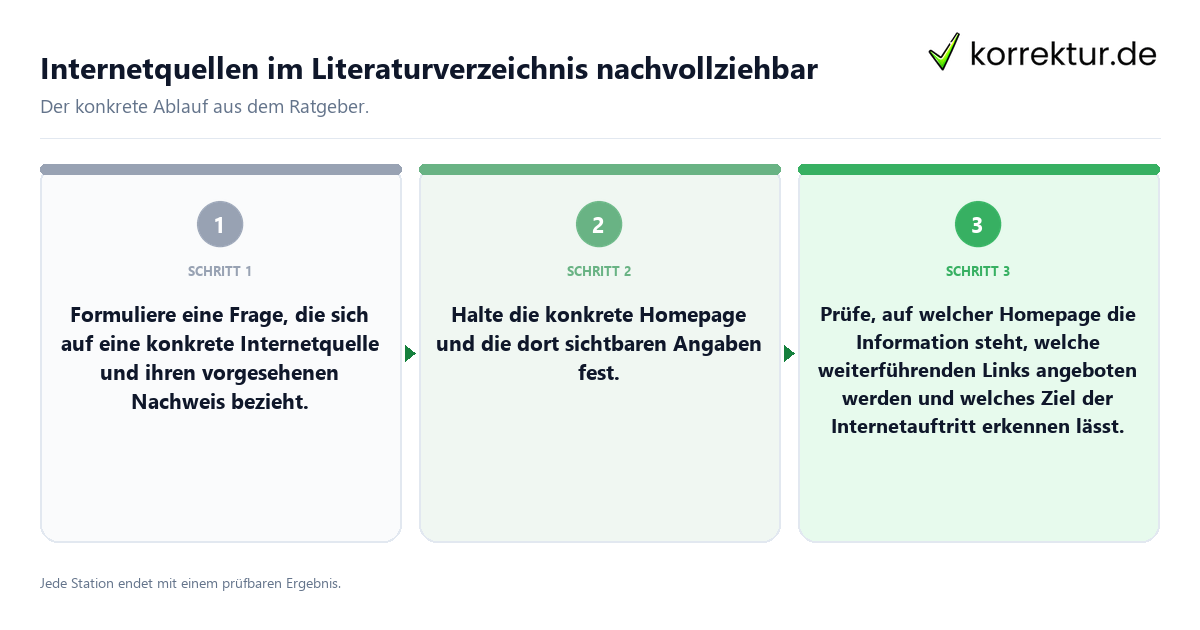 Konkrete Schritte zu Internetquellen im Literaturverzeichnis nachvollziehbar