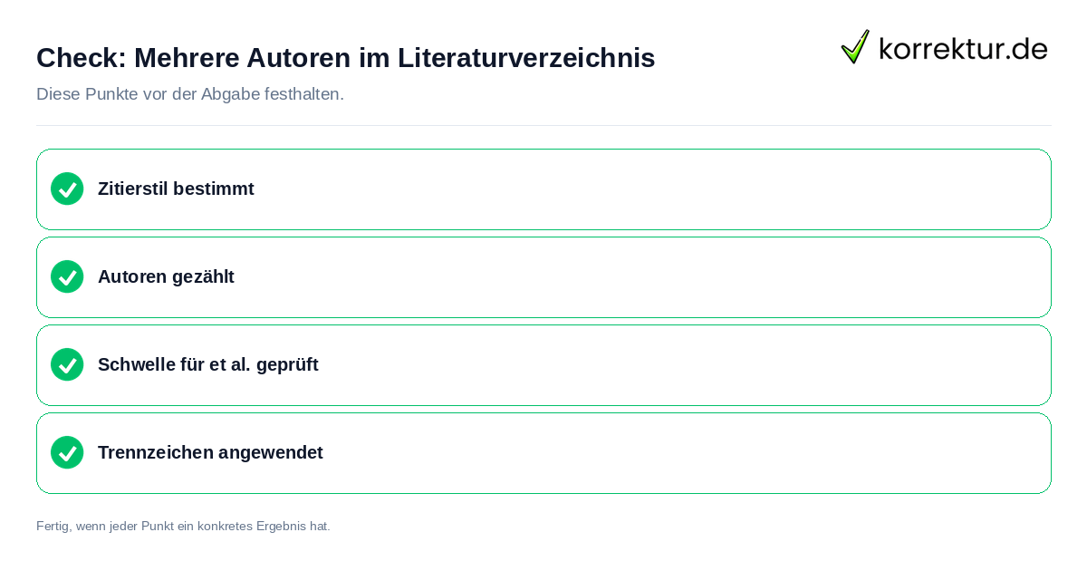 Mehrere Autoren im Literaturverzeichnis: Prüfliste mit vier Punkten
