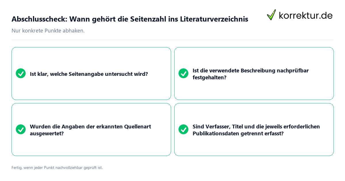 Konkreter Abschlusscheck zu Wann gehört die Seitenzahl ins Literaturverzeichnis
