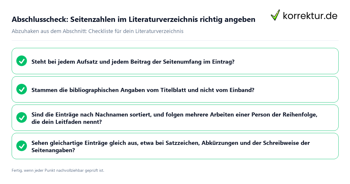 Abschlusscheck: Seitenzahlen im Literaturverzeichnis richtig angeben Konkreter Abschlusscheck zu Seitenzahlen im Literaturverzeichnis richtig angeben