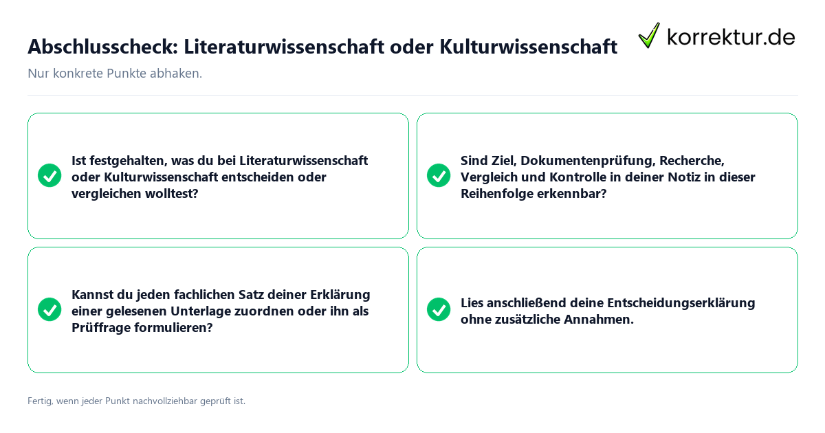 Konkreter Abschlusscheck zu Literaturwissenschaft oder Kulturwissenschaft