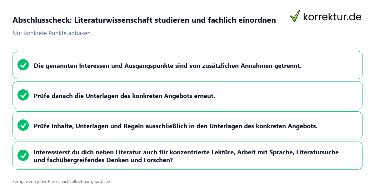 Konkreter Abschlusscheck zu Literaturwissenschaft studieren und fachlich einordnen