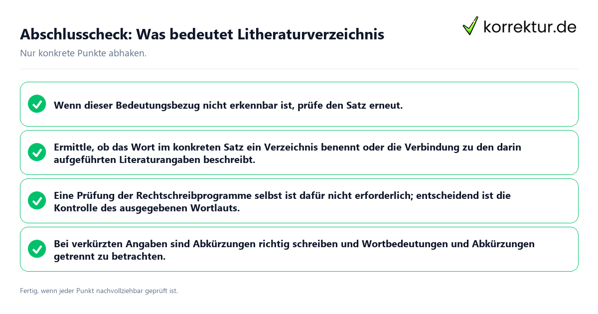 Konkreter Abschlusscheck zu Was bedeutet Litheraturverzeichnis