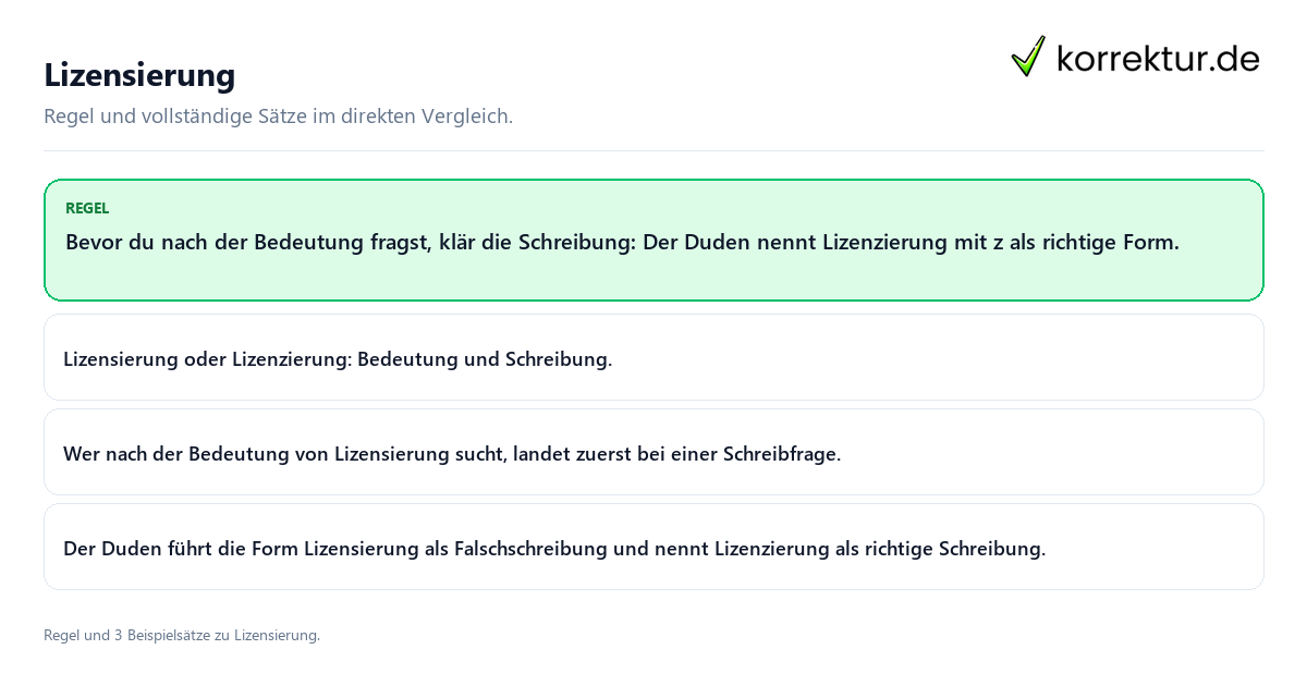 Lizensierung Konkrete Regel und vollständige Beispielsätze zu Lizensierung