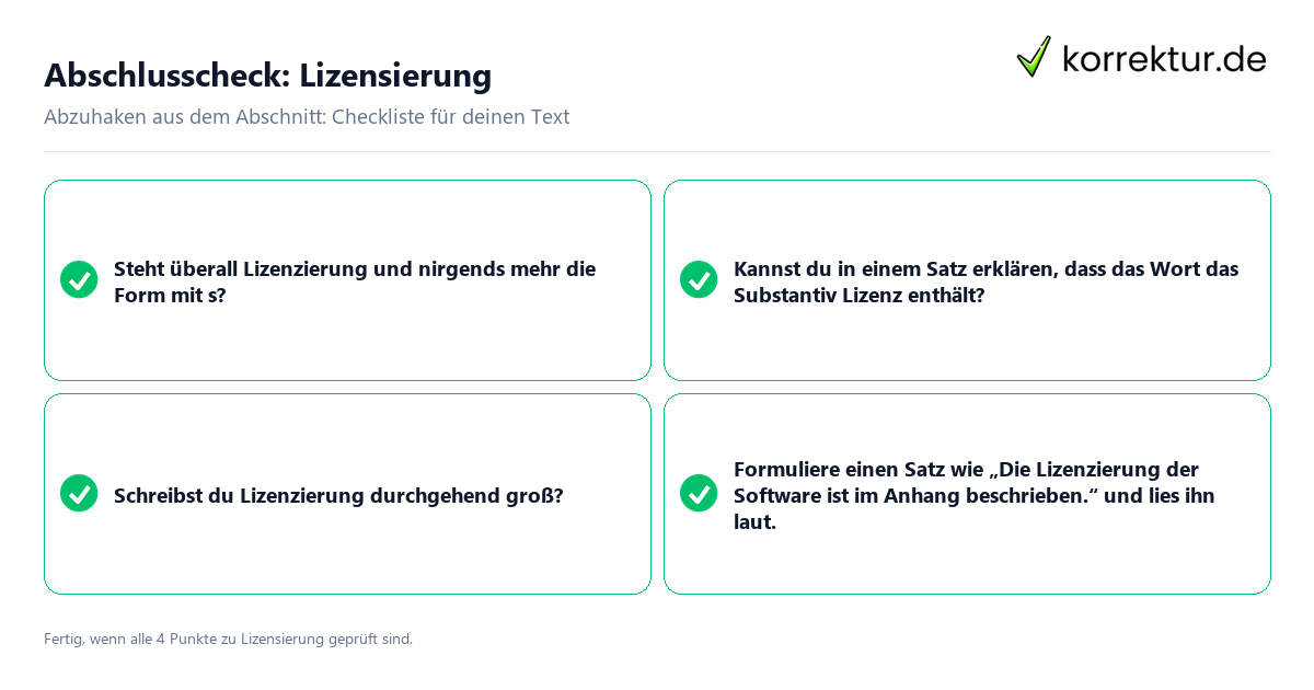Abschlusscheck: Lizensierung Konkreter Abschlusscheck zu Lizensierung
