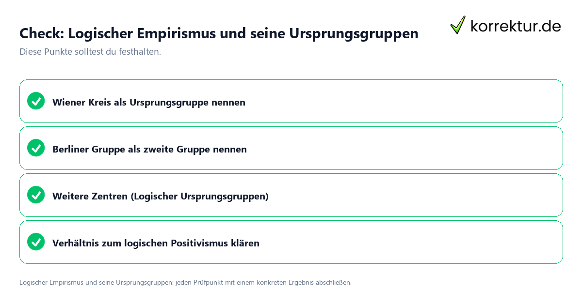 Check: Logischer Empirismus und seine Ursprungsgruppen Logischer Empirismus und seine Ursprungsgruppen mit einer themenspezifischen Checkliste