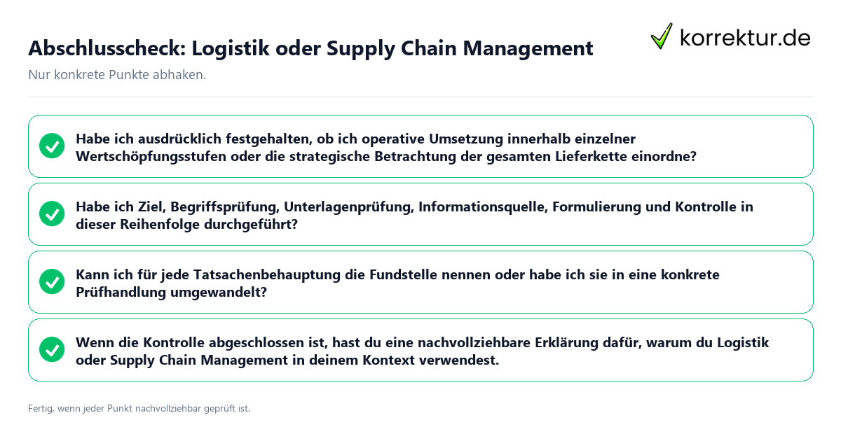 Abschlusscheck: Logistik oder Supply Chain Management Konkreter Abschlusscheck zu Logistik oder Supply Chain Management