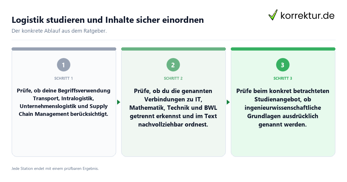 Konkrete Schritte zu Logistik studieren und Inhalte sicher einordnen