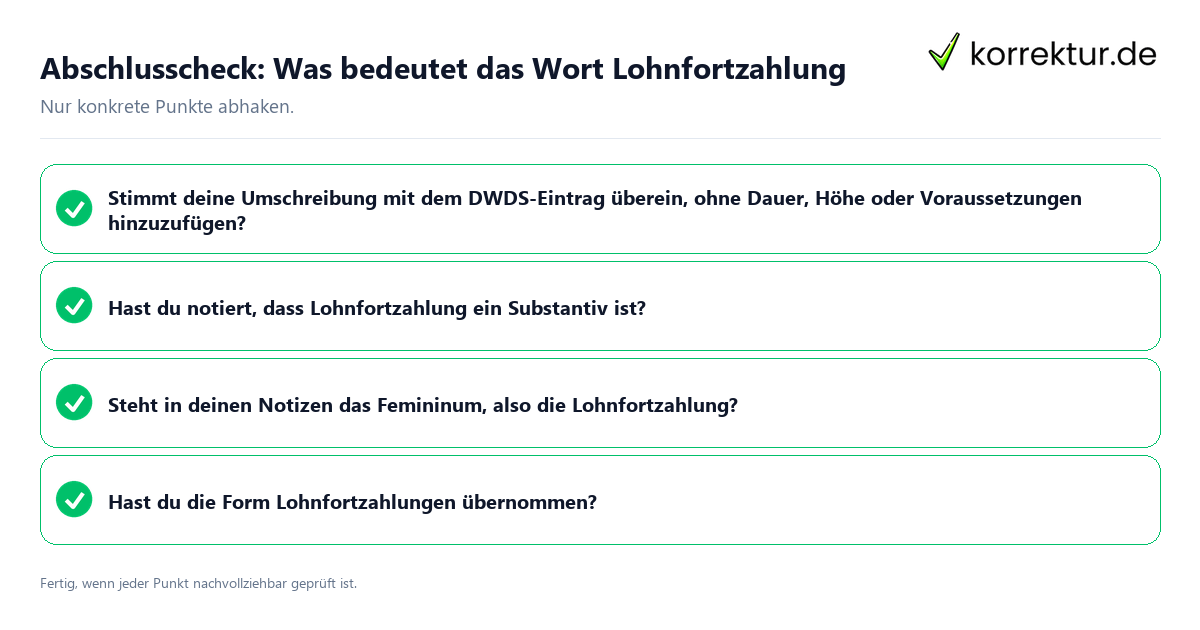 Konkreter Abschlusscheck zu Was bedeutet das Wort Lohnfortzahlung
