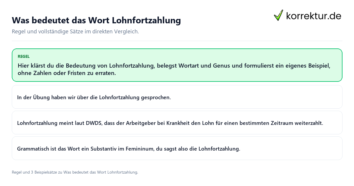 Konkrete Regel und vollständige Beispielsätze zu Was bedeutet das Wort Lohnfortzahlung