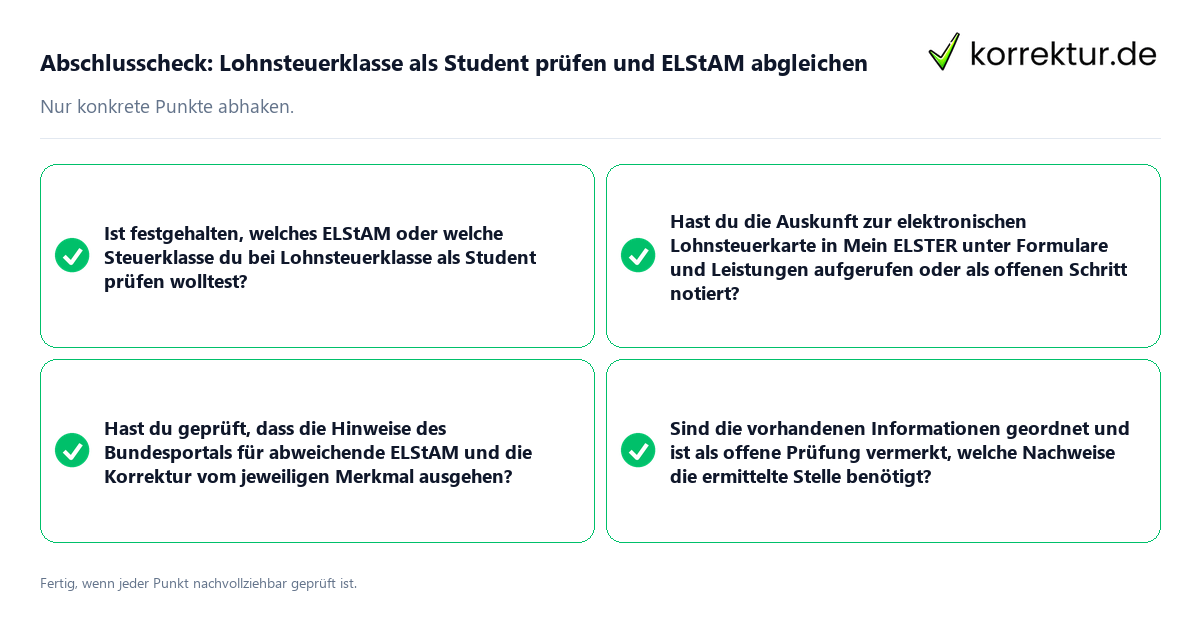 Konkreter Abschlusscheck zu Lohnsteuerklasse als Student prüfen und ELStAM abgleichen
