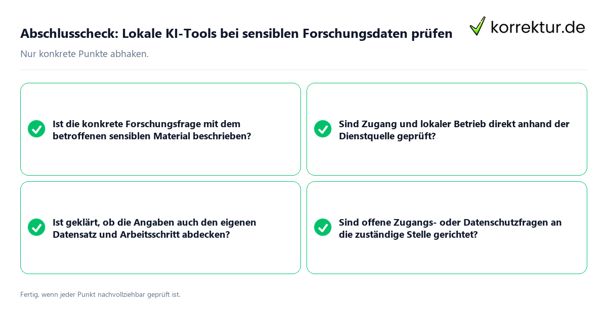 Konkreter Abschlusscheck zu Lokale KI-Tools bei sensiblen Forschungsdaten prüfen
