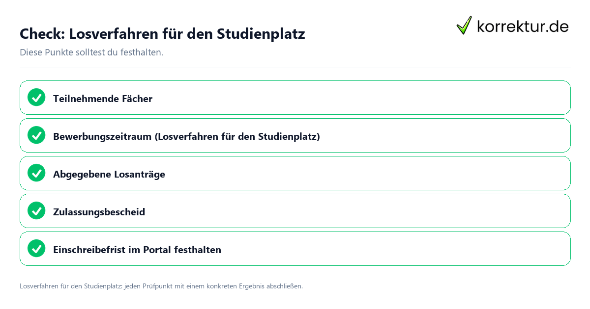 Check: Losverfahren für den Studienplatz Losverfahren für den Studienplatz mit einer themenspezifischen Checkliste