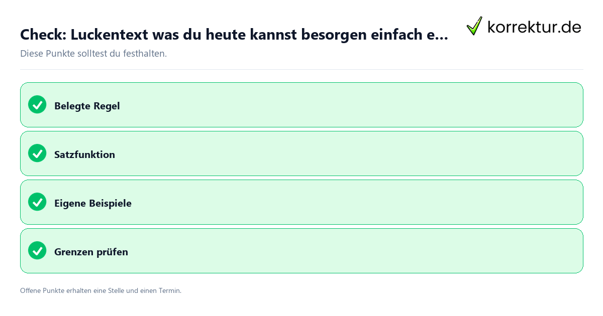 Check: Luckentext was du heute kannst besorgen einfach erklärt Luckentext was du heute kannst besorgen einfach erklärt mit Checkliste für Unterlagen und nächste Schritte