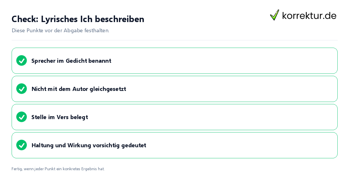 Check: Lyrisches Ich beschreiben Lyrisches Ich beschreiben: Prüfliste mit vier Punkten