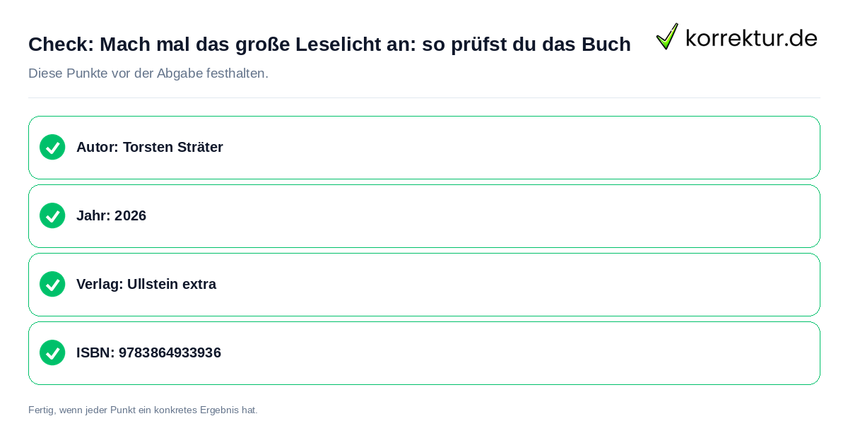 Check: Mach mal das große Leselicht an: so prüfst du das Buch Mach mal das große Leselicht an: so prüfst du das Buch: Prüfliste mit vier Punkten