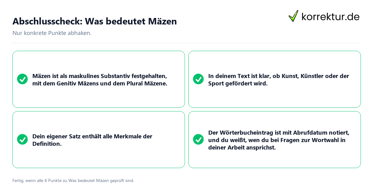 Konkreter Abschlusscheck zu Was bedeutet Mäzen