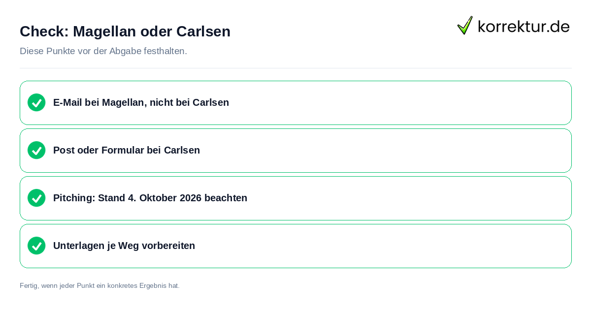 Magellan oder Carlsen: Prüfliste mit vier Punkten