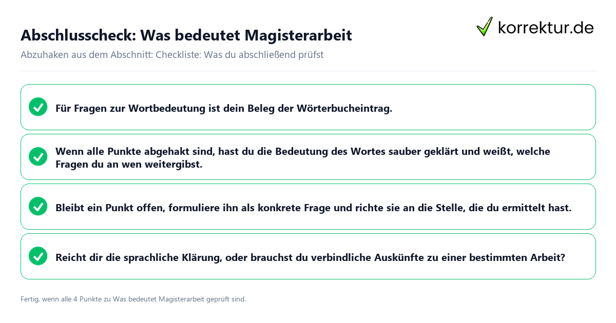 Konkreter Abschlusscheck zu Was bedeutet Magisterarbeit