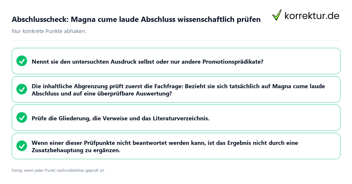 Konkreter Abschlusscheck zu Magna cume laude Abschluss wissenschaftlich prüfen