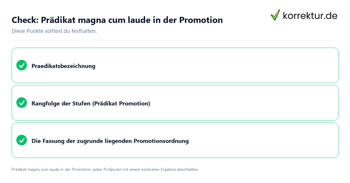 Check: Prädikat magna cum laude in der Promotion Prädikat magna cum laude in der Promotion mit einer themenspezifischen Checkliste